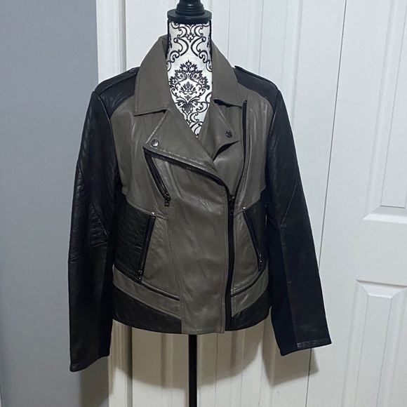 Laundry By Shelli Segalbrown and taupe Leather Jacket EUC...